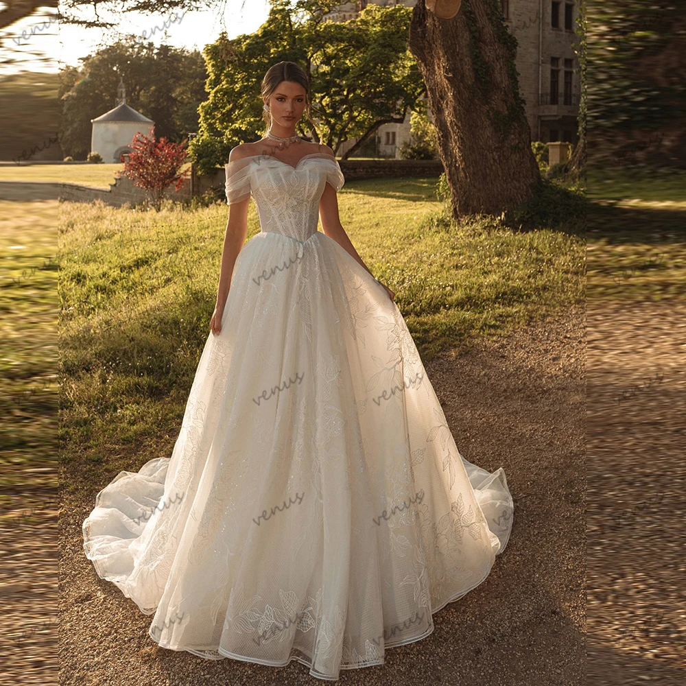 

Glamorous Wedding Dresses A Line Tulle Tiered Bridal Gowns Lace Appliques Off The Shoulder Vestidos De Novia Customized 2025
