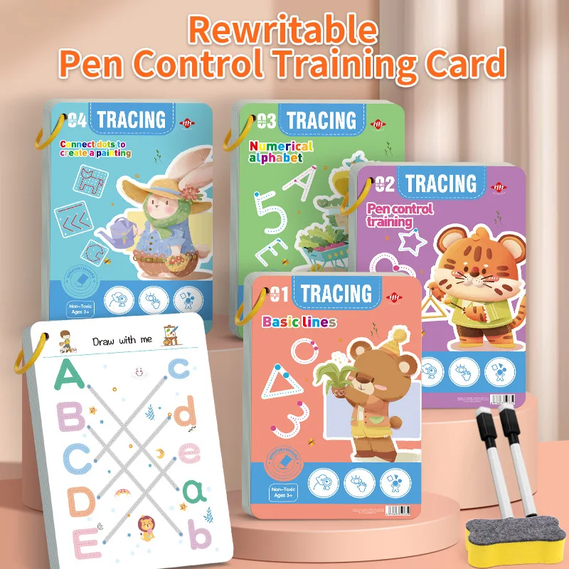 Cuaderno de trabajo de entrenamiento con Control de bolígrafo para niños pequeños, cuaderno de práctica de rastreo mágico para bebés, escritura reutilizable, dibujo, libros educativos con imágenes