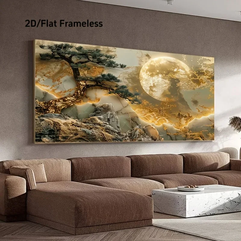 Large-sized 1pc frameless Canvas Painting Extra Large Decor Painting for Living Room Wall Art Canvas Print, Moonlight Golden Tre