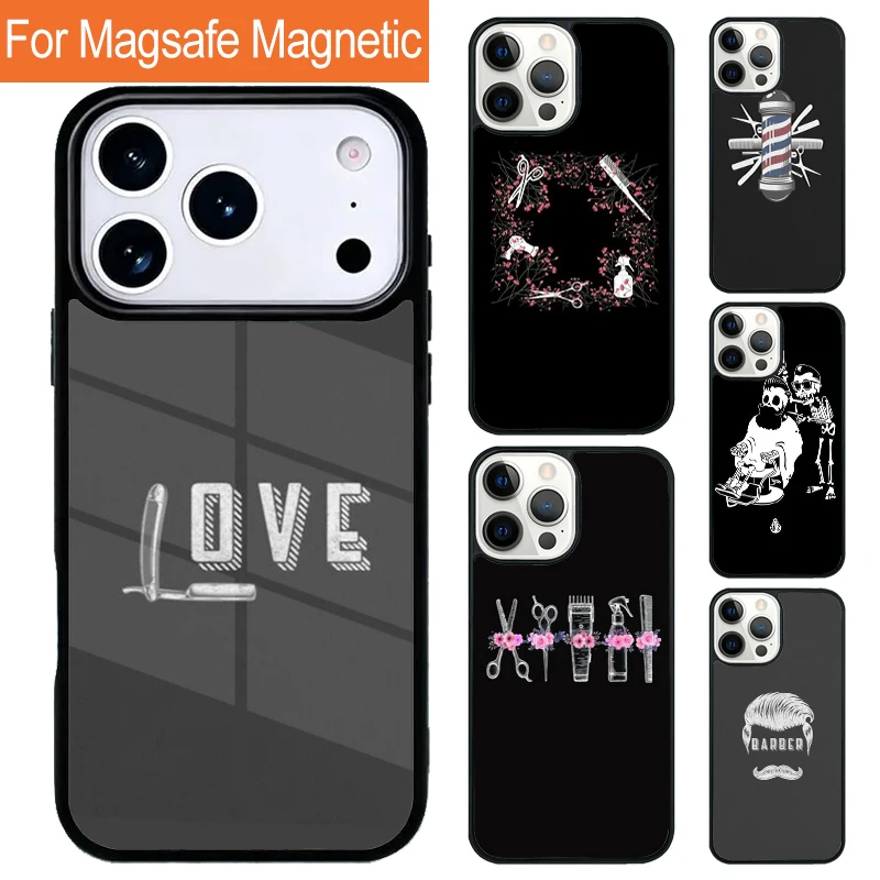 Funda magnética inalámbrica para teléfono con diseño de peluquería (tijeras, peine, navaja) para iPhone 17 Pro, 16, 15, 13, 12, 11 Pro Max, Air 14 Plus, compatible con MagSafe