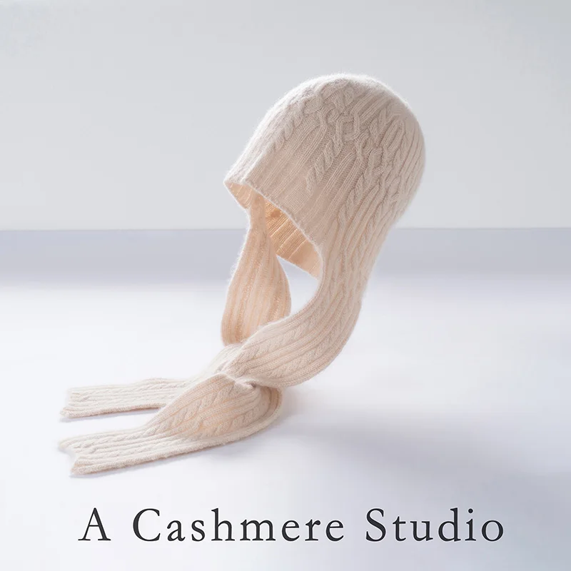 

Ladies' 100% pure cashmere hat, cloud like warm knitted hat, scarf one-piece hat, casual solid color hat
