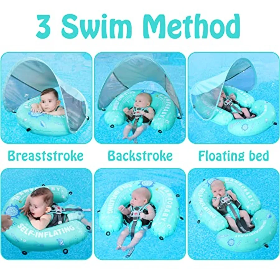 Baby Pool Floats Hammock with Canopy - Portable Swimming Floating Toys Self-Inflating Water Hammock Pool Raft Floatie Lounger f