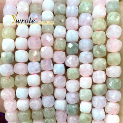 Faceted Cube 7-8mm Natural Stone Morganite Chalcedony Loose Square Spacer Beads for Jewelry Making Diy Bracelet Accessories