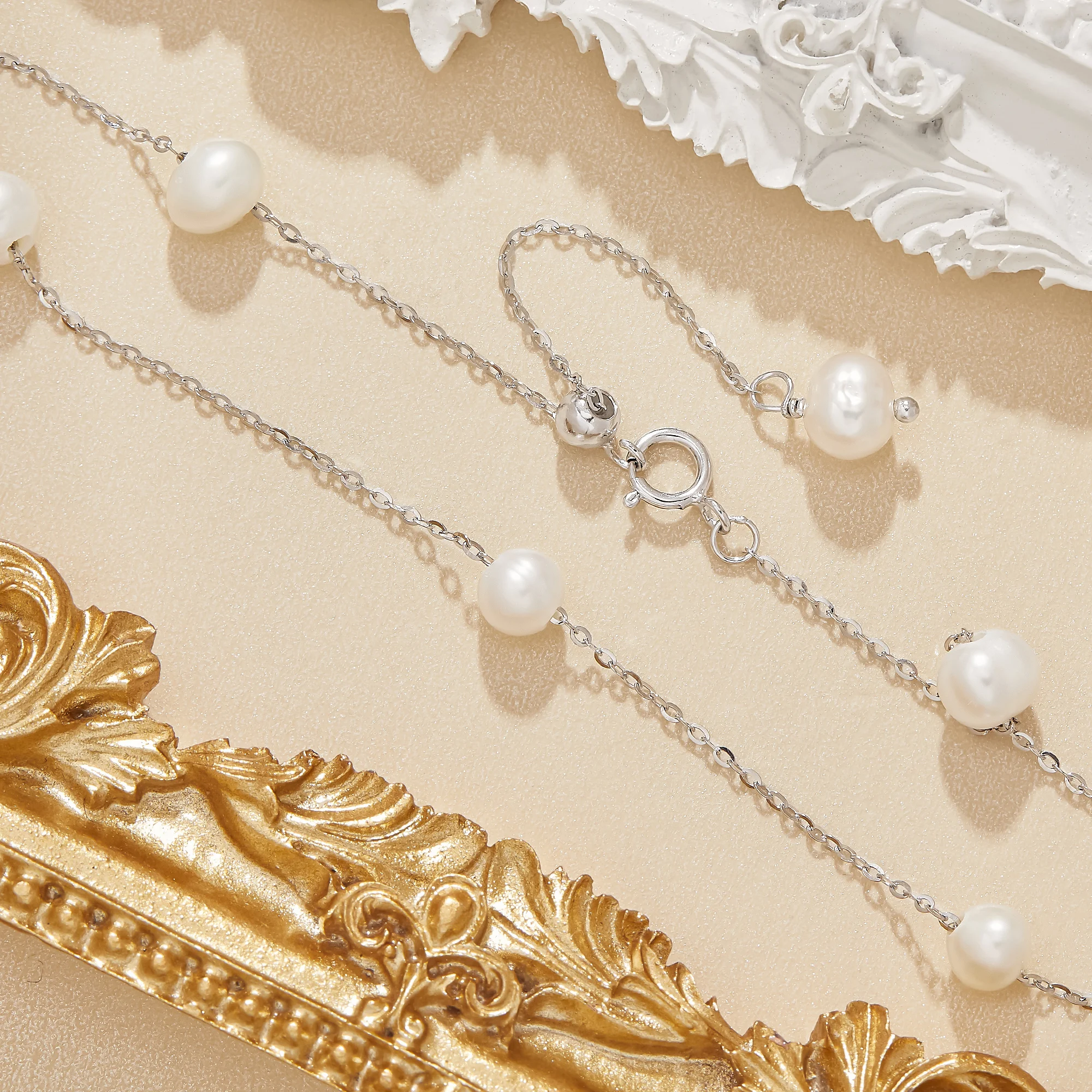 Natural White Cultured Pearl Anklet Solid 925 Sterling Silver Anklet Adjustable Foot chain Anklet Bracelet Bridal Gift 6690050