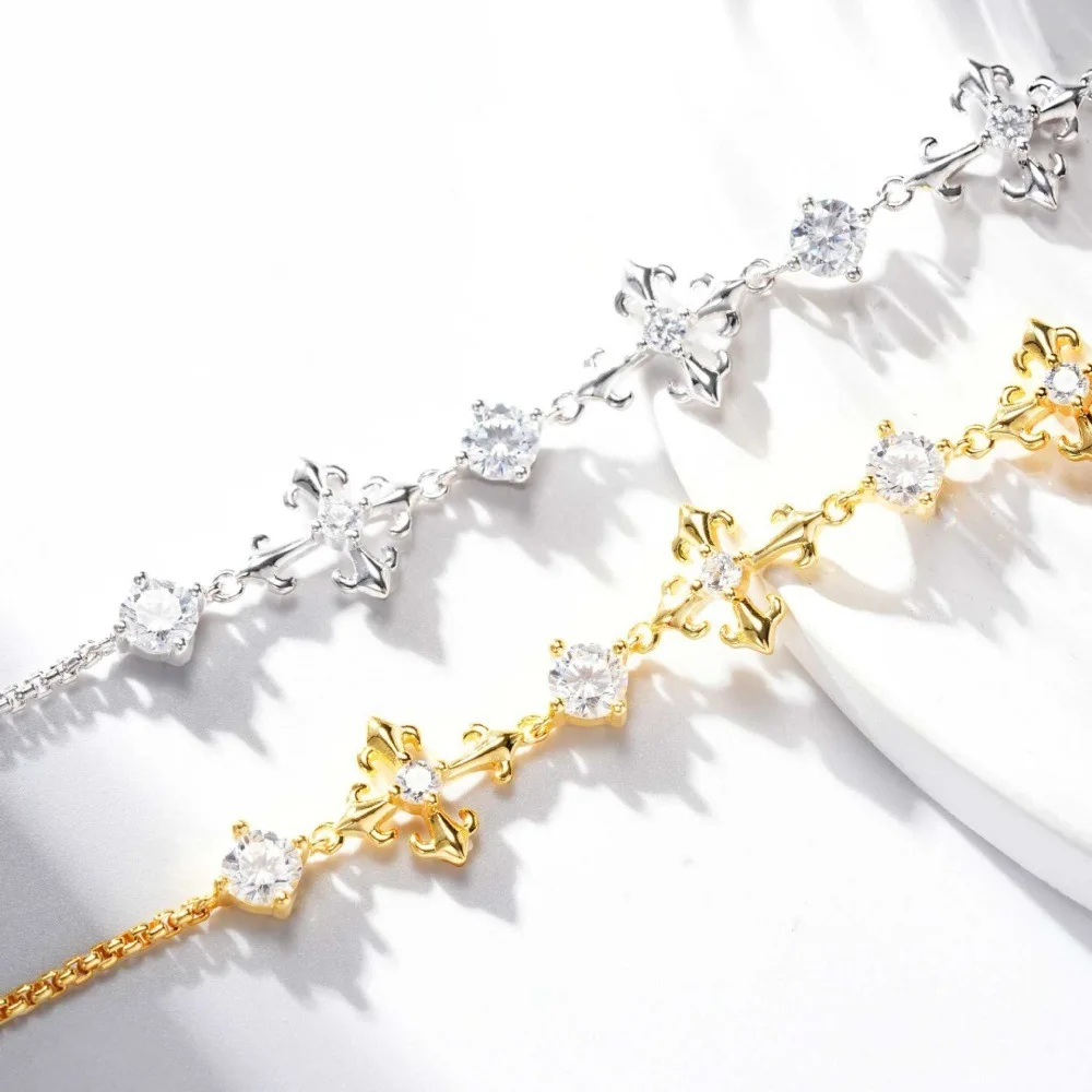 

PT950 platinum gold bracelet, women's adjustable chain with zirconium links. Versatile, trendy bracelet