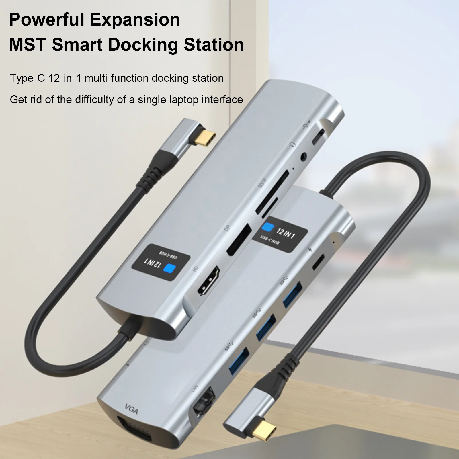 

Концентратор 12-в-1, тип C/M к PD USB3.0*3, тип C/F SD/TF RJ45, 3,5 мм, аудио HD, VGA, поддержка функций MST