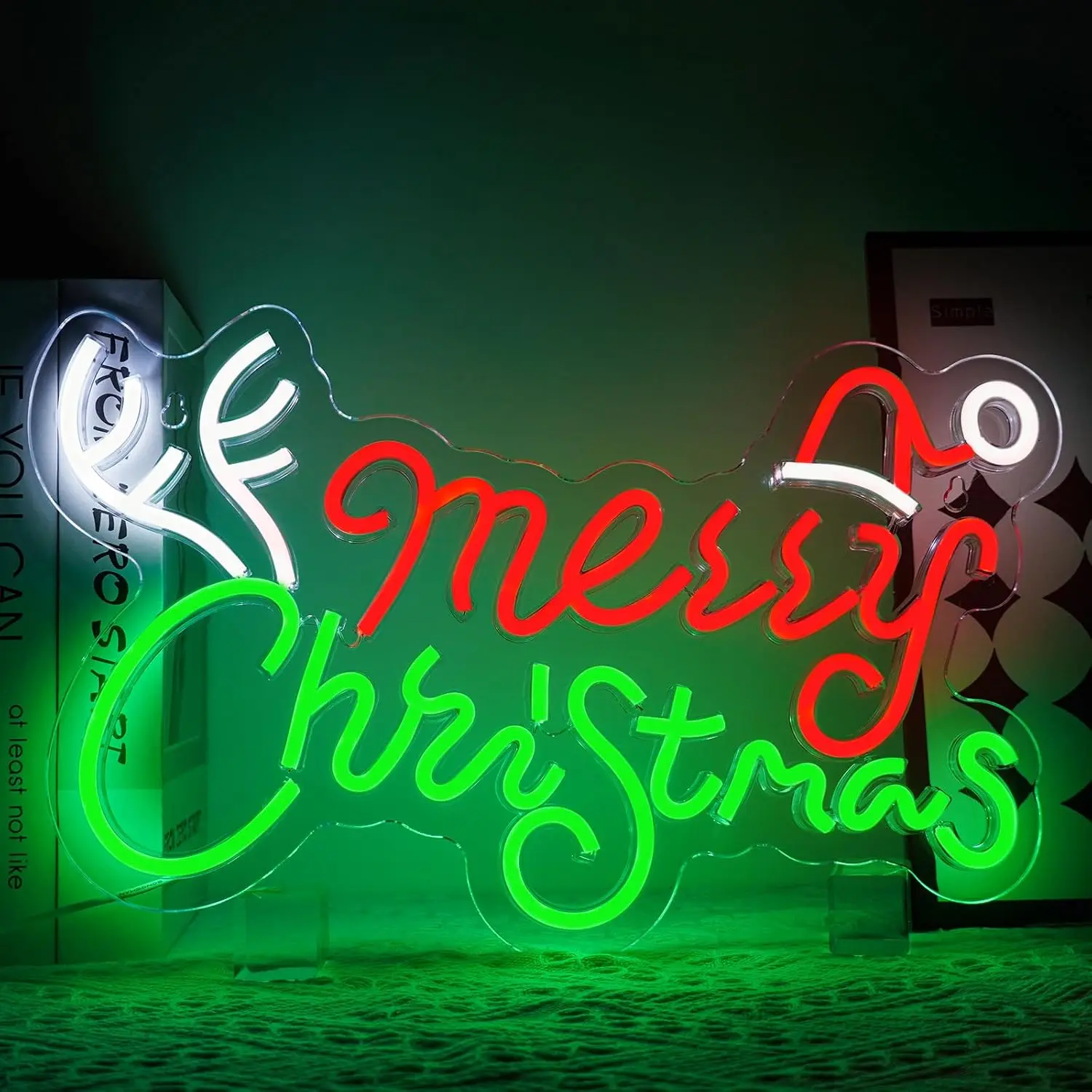 Merry Christmas LED Neon Sign With Antlers Santa Hat USB Powered Neon Light Xmas Home Wall Decor Holiday Party Night Lamp Gift