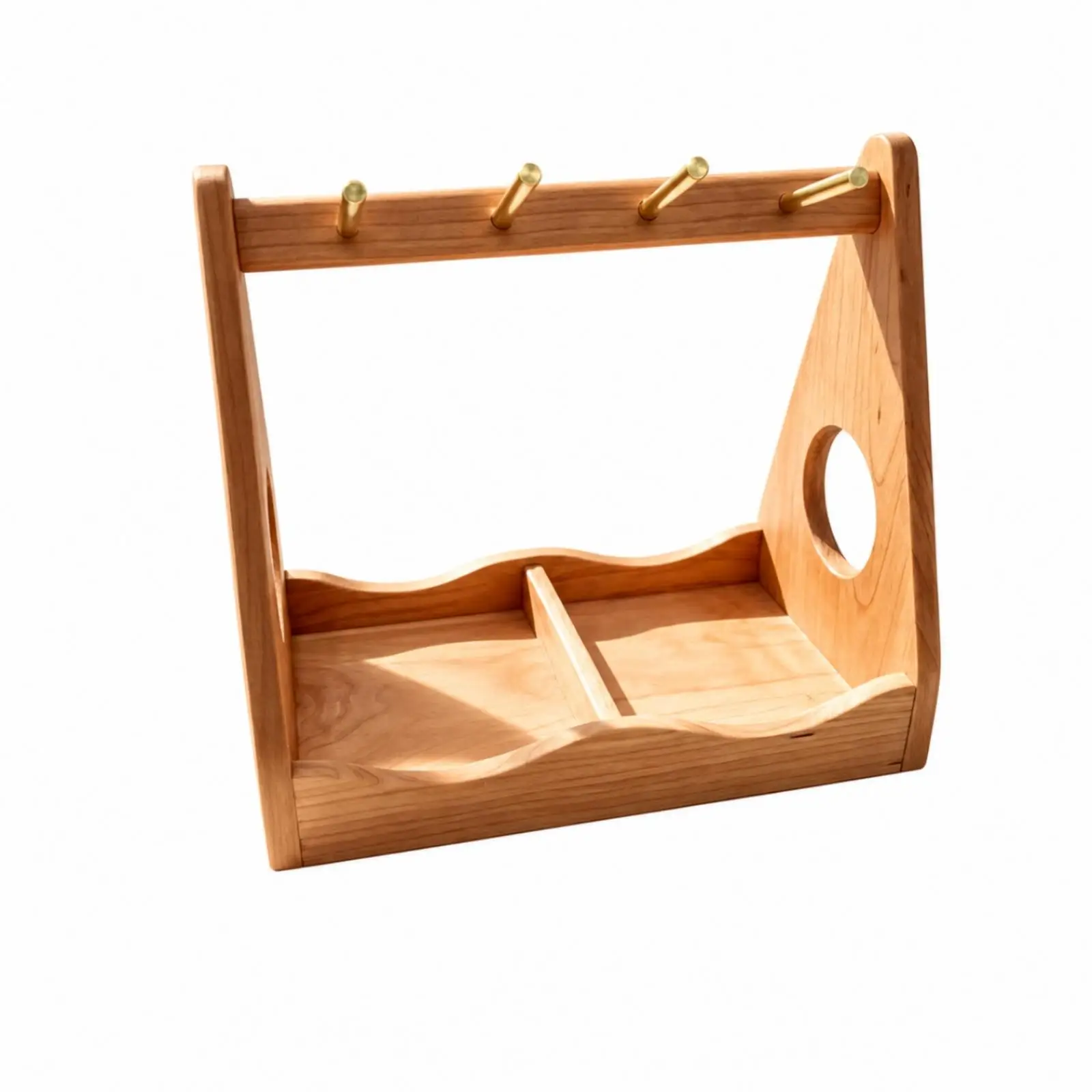 Cherry Wood Key Storage Rack with Brass Hooks for Wall Key Holder Jewelry Organizer Desktop Entryway Decor