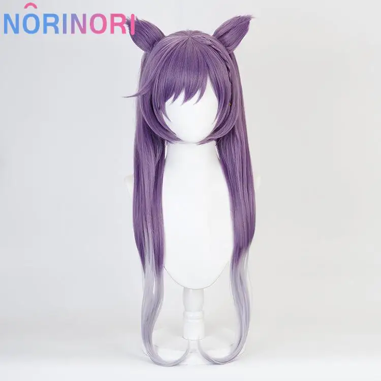 Wig seragam Kimono permainan Anime Genshin Impact Keqing hubao kostum Wig Set lengkap rambut ekor kuda Halloween kain Cosplay ungu