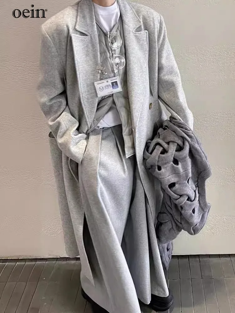 [oein]Autumn New Women's Clothing Explosive Street Internet Celebrity, This Year's Popular Gray Woolen Cotton Coat, Vest Pants