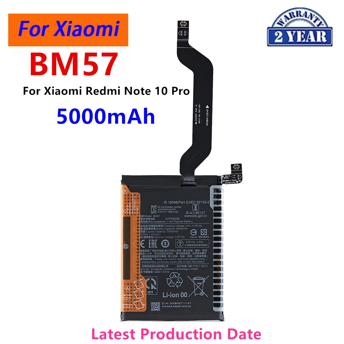 

Brand New BM57 5000mAh Battery For Xiaomi Mi Redmi Note10 Pro BM57 Phone Replacement Batteries