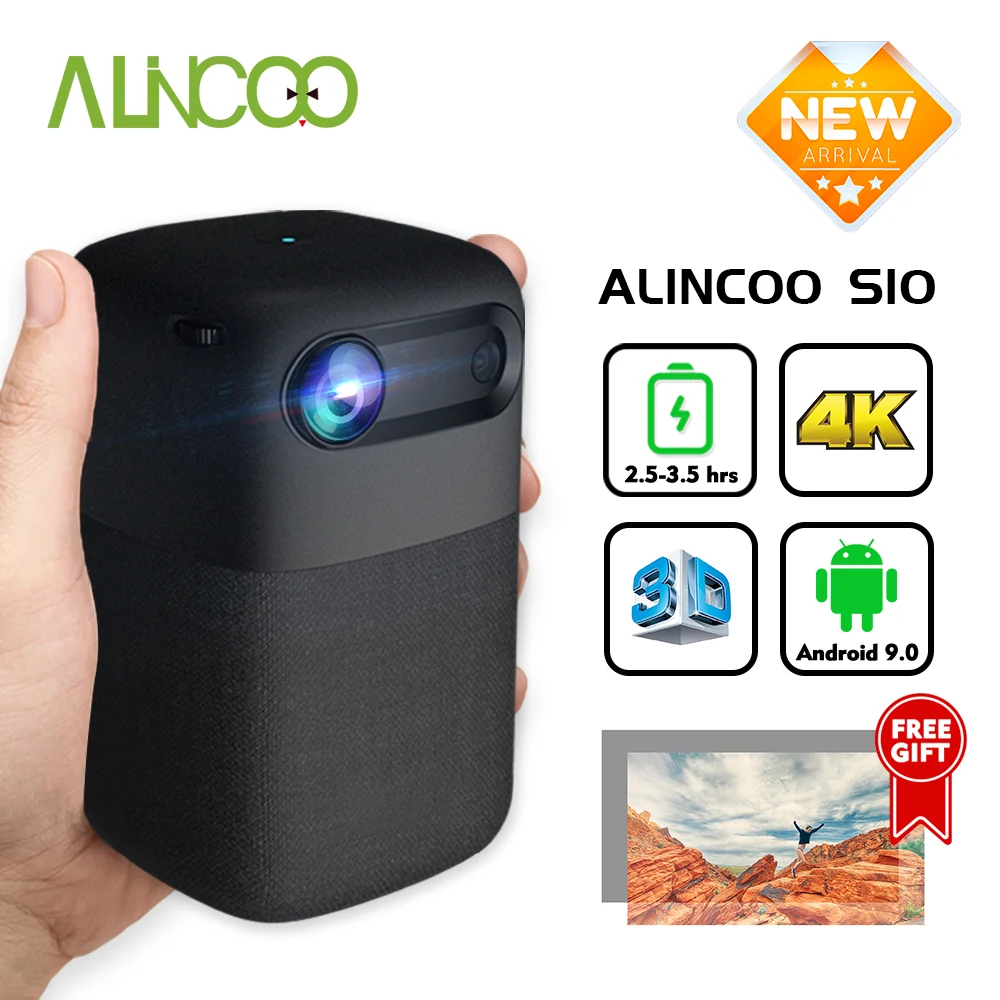 Alincoo S10 Mini Projector 4k 3D  Home Theater Android DLP Office Micro Projector Portable Data Show Projector with Wifi  Smart