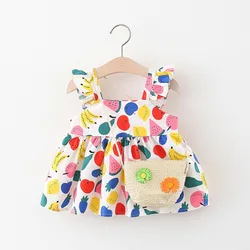 2/piece set of girls' dresses bags summer girls' colorful flower prints small flying sleeves suspender princess dresses