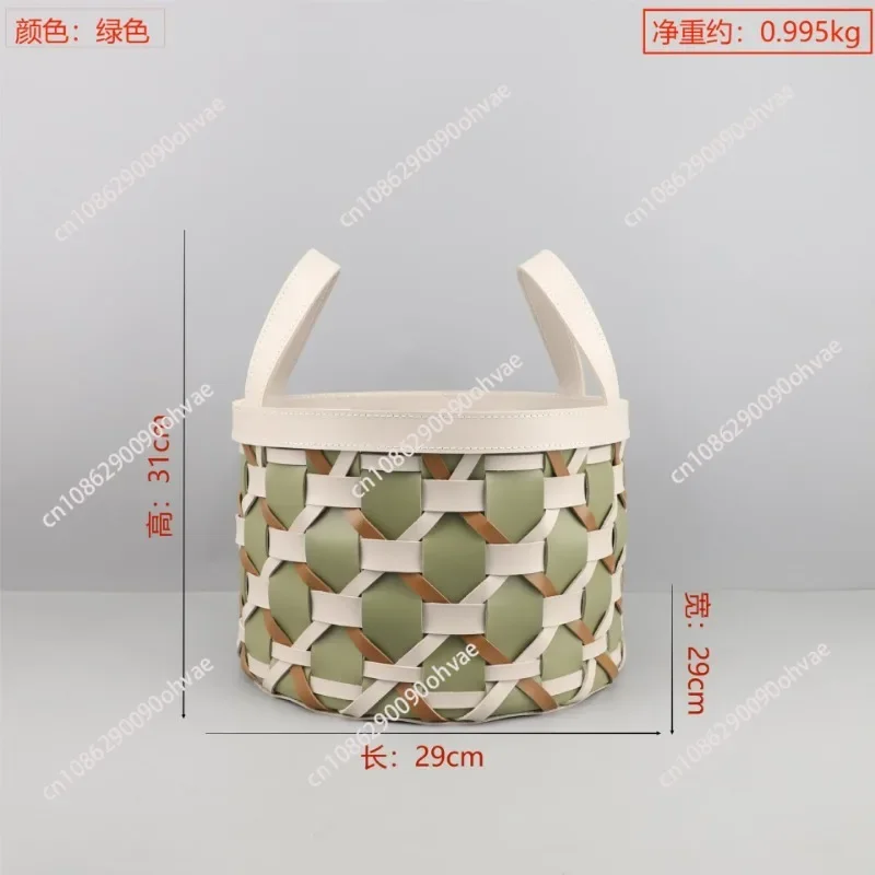 Leather Gifts Hamper Basket Christmas Gift Basket For Flower Magazine Multi-Function Woven Leather Hand Basket