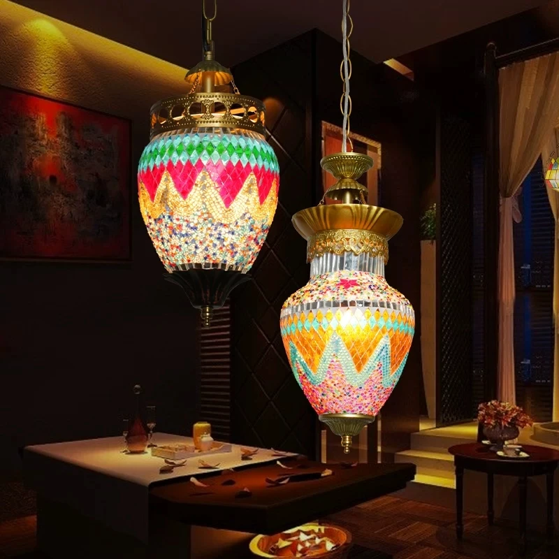 Bar decorative chandelier Türkiye Xinjiang restaurant hotel card seat single head combination glass lamp