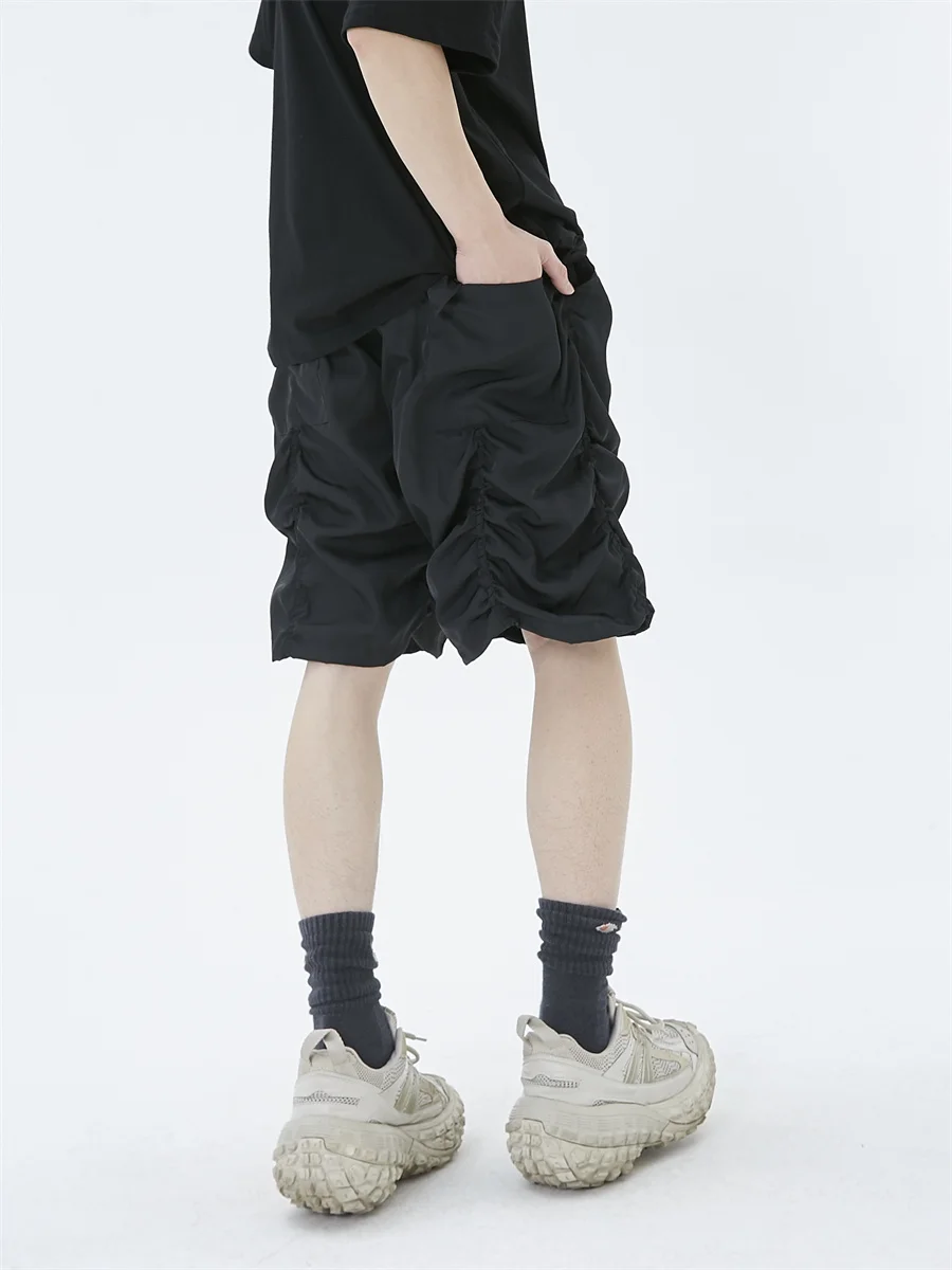 Pleated Design Shorts Men's Hip Hop Casual Loose Shorts Summer