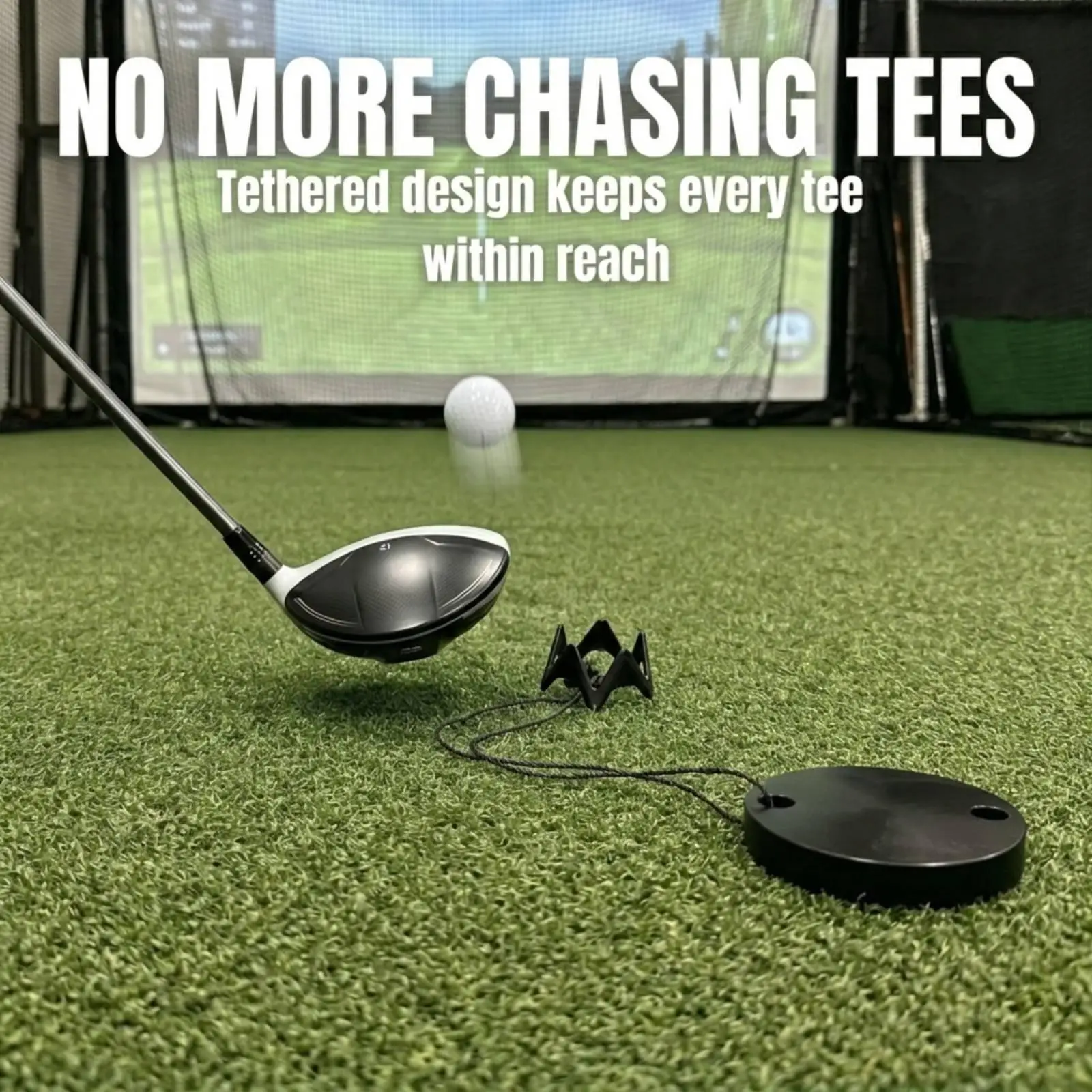 Golf Ball Tee with Tethered Cord Adjustable Height Weighted Base Practice Tool for Driving Range Use