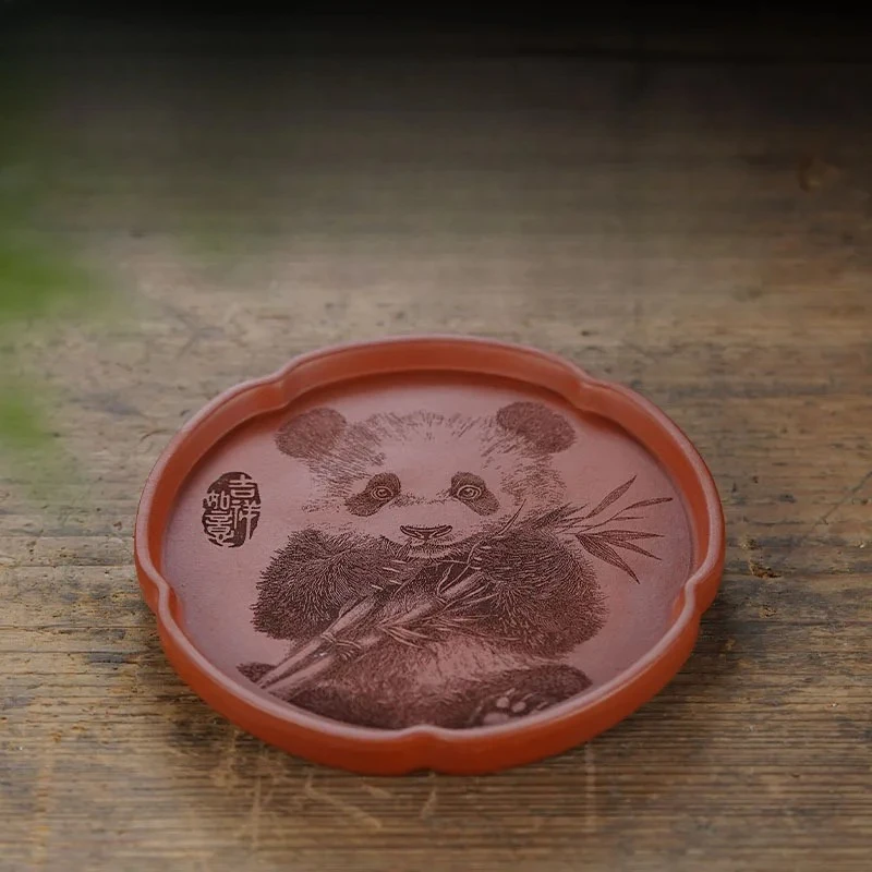 

Hand-carved Panda Zisha Pot Bearing Holder Elegant Dry Bubble Table Dry Brew Table Tea Tray Fruit Snack Plate Purple Mud Teaset