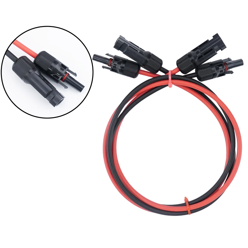 

1 Pair Red Black Solar PV Wire Extension with Both Ends Connector Cable Assembly 2.5/4/6 Square with Male and Female 1000V 30A