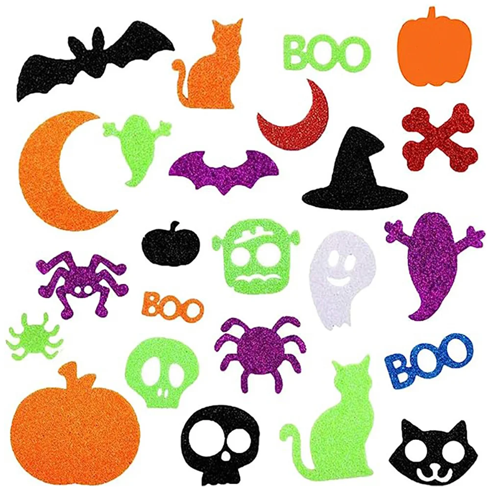 100 PCS Halloween Glitter Foam Craft Stickers Foams Decor Applique Ornament Decals Eva Holiday