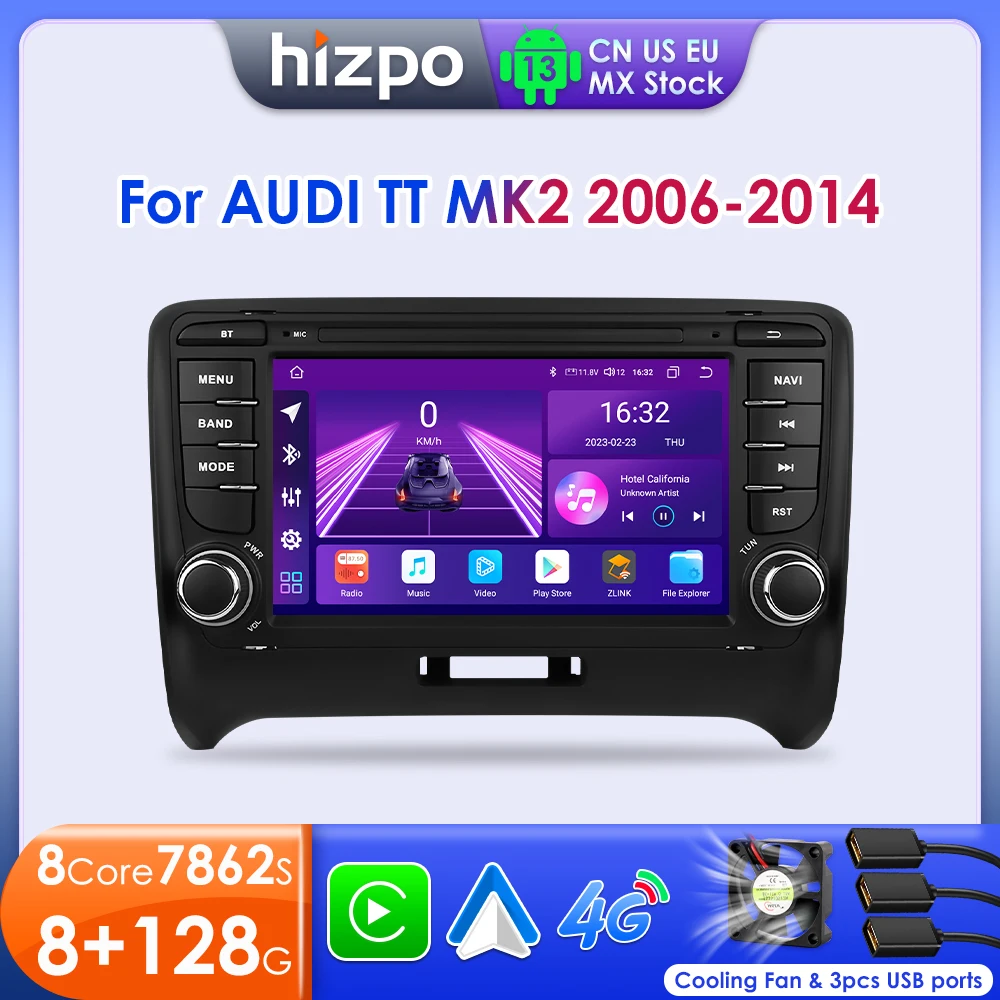 Hizpo 2 Din Android 13 Car Radio For Audi TT MK2 8J 2006-2014 Multimedia Stereo GPS Navi Head Unit Carplay Intelligent Systems