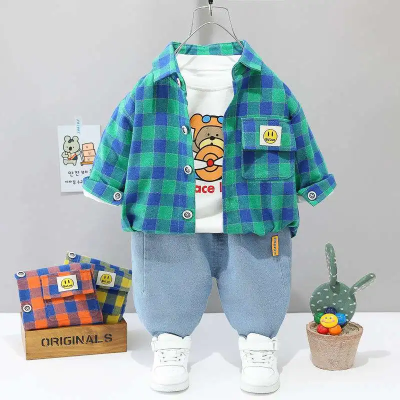 Baby Boy Clothes 0-5 Years Old Spring And Autumn Cotton Suit Boy Letter Plaid Hooded Shirt + Pants Baby Boy Two-Piece Suit