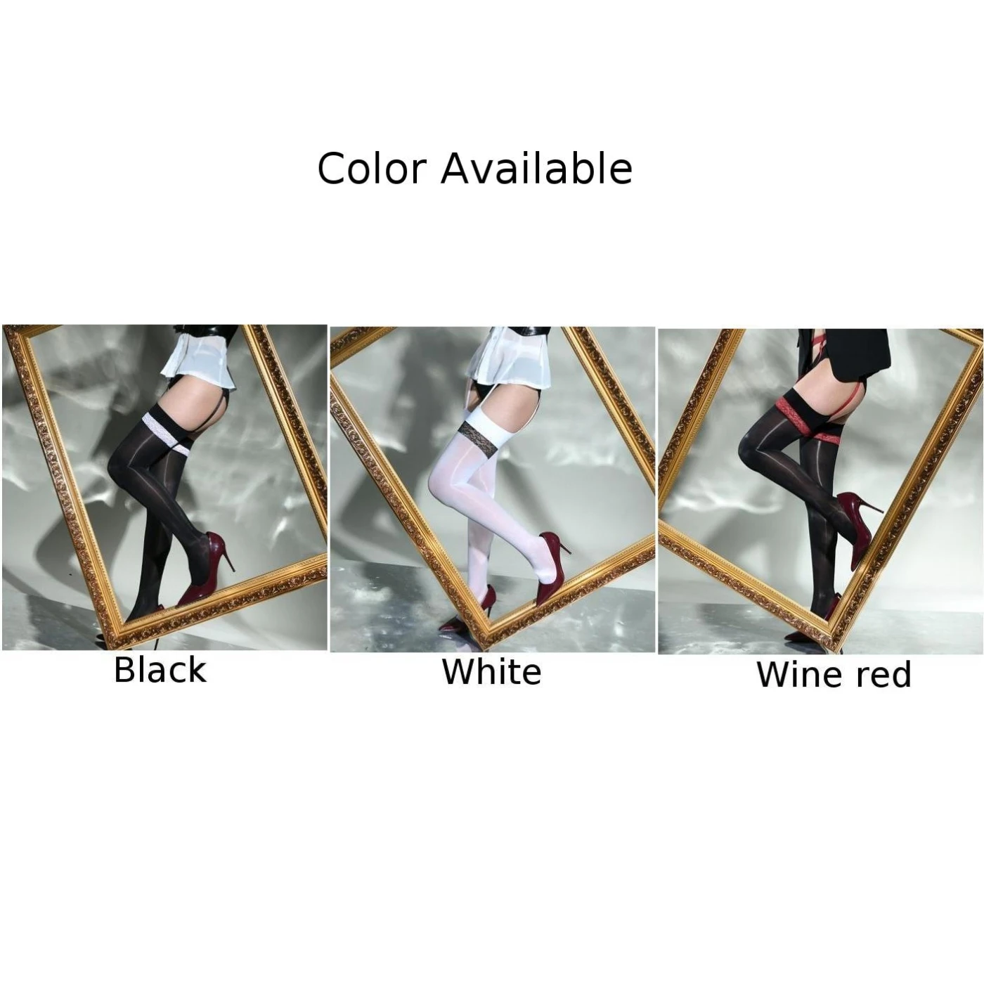 New Women Sexy Lace Silk High Rise Tights Pantyhose Cutout Suspender Stockings Hosiery Oily Knee High Erotic Ladies Stockings