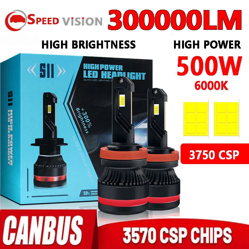 

H7 H4 H11 K5C Pro LED Headlight 500W 300000LM High Power Canbus H1 H8 HB4 HB3 9005 9006 Turbo Lamp 6000K CSP Chip 12V Car Light