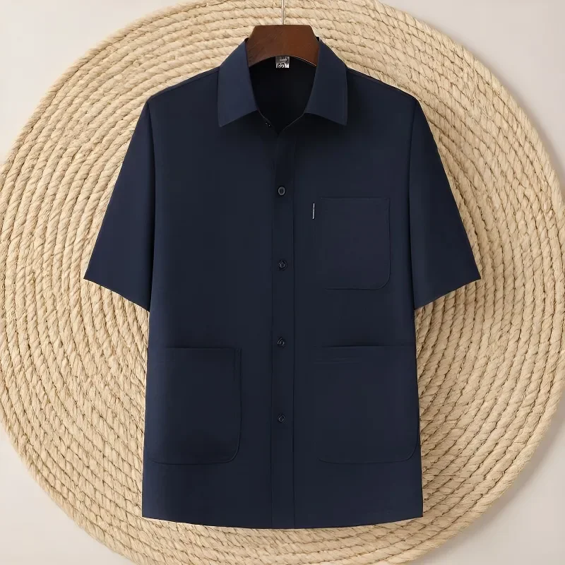 

Men's Multi Pocket Short Sleeve Shirt Loose Thin Casual Tops For Elderly Dad Summer Daily Wear