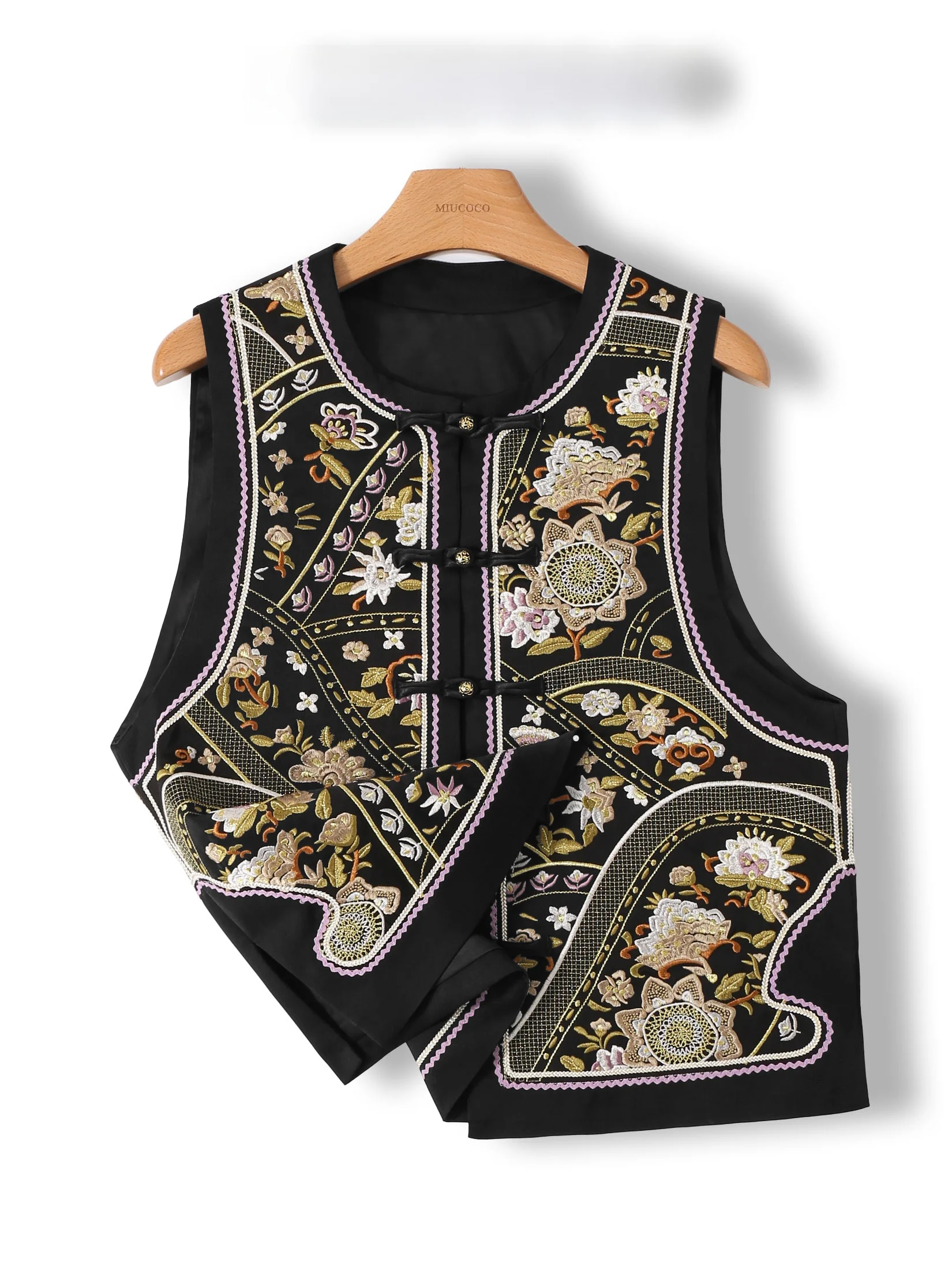 

Heavyweight Recommendation New Chinese Style Satin Women's Jacket Embroidery Backless Vest Fashionable round Neck Design