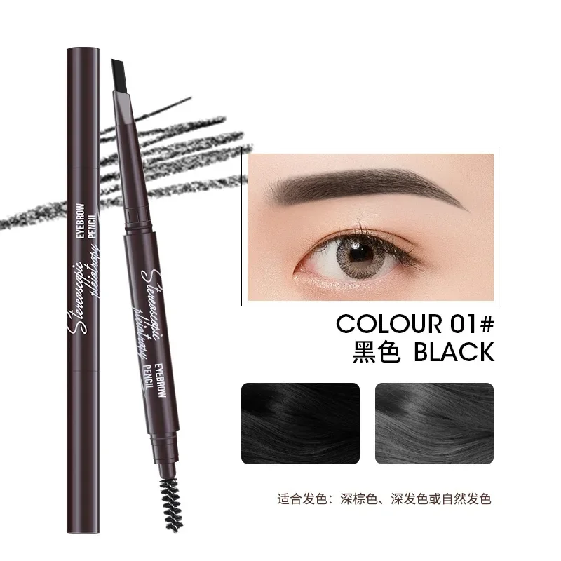 2 in 1 3 Color Waterproof Eyebrow Pencil Brush Three-dimensional Eyebrow Pencil Makeup Double Head Triangle Line Female Makeup