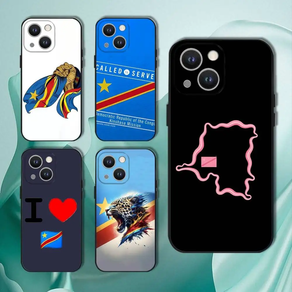 

Democratic Republic Congo Flag Phone Case For iPhone 17,16,15,14,13,12,11,Pro,XS,Max,XR,Plus,E,SE4,Mini Black Soft Cover