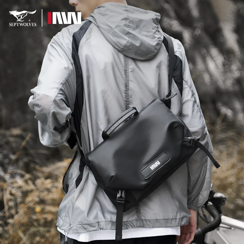 Septwolves PVC Leather Shoulder Bag Waterproof Men Messenger Bag With Anti-theft zipper Pocket, Shock-Proof 11 Ipad Compartment