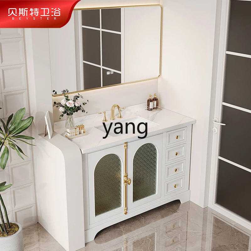 LMM French Cream Style Bathroom Cabinet Light Luxury Solid Wood Floor-Standing Bathroom Cabinet Bathroom Table