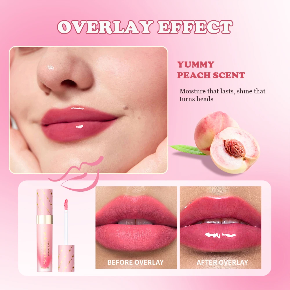 Peach Lip Combo Lip Conditioner Shining Lip Oil with Keychain Hydrating Long Lasting Smooth Moisturizing Glossy Lip Care Set
