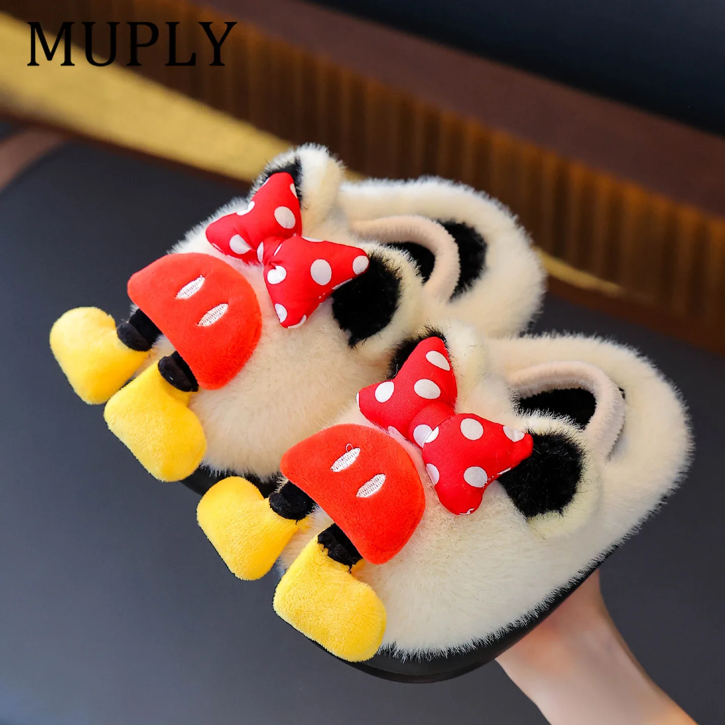 Winter Children's Cotton Slippers for Boys and Girls Fur Shoes Autumn Winter Non-slip Flat Slippers Plush Home Baby Cotton Shoes