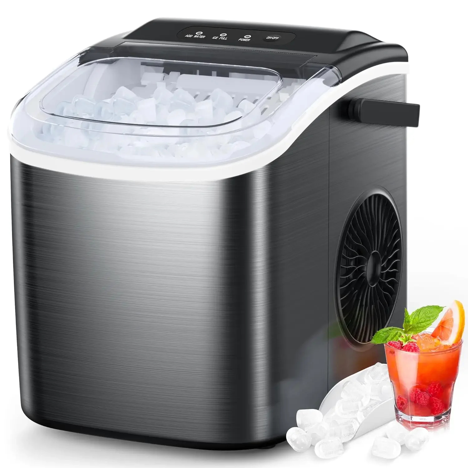 

NEW Ice Maker Countertop, Stainless Steel Ice Maker Machine with Self-Cleaning, 26.5lbs/24Hrs, 6 Mins/9 Pcs Bullet Ice