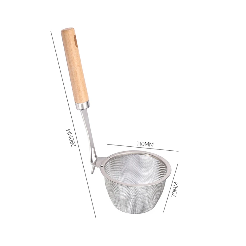 Stainless Steel Hot Pot Colander Noodle Deep Drainer Frying Basket Sink Strainer with Wood Handle for French Cooking Spoon