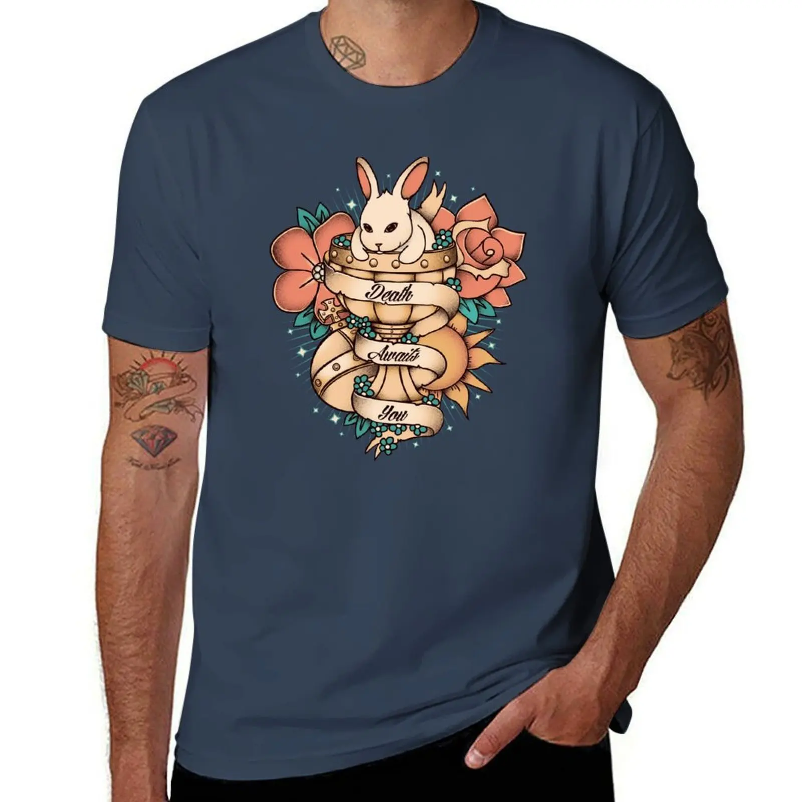 

Holy grail - Death awaits you - Rabbit of Caerbannog T-Shirt t shirt man plain t shirt for man 100 percent cotton T-Shirt