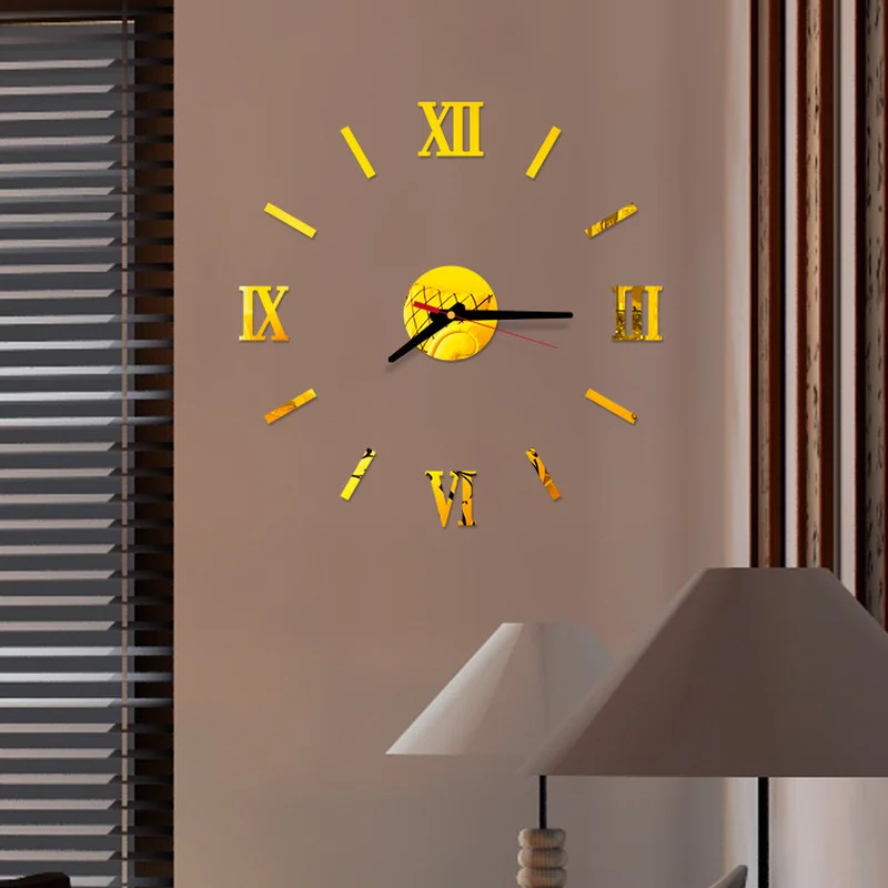 Modern DIY Interior Roman Wall Clock 3D Sticker Home Decor Mirror Effect Room Sticker 3D Wall Mirror Stickers for Kids Rooms