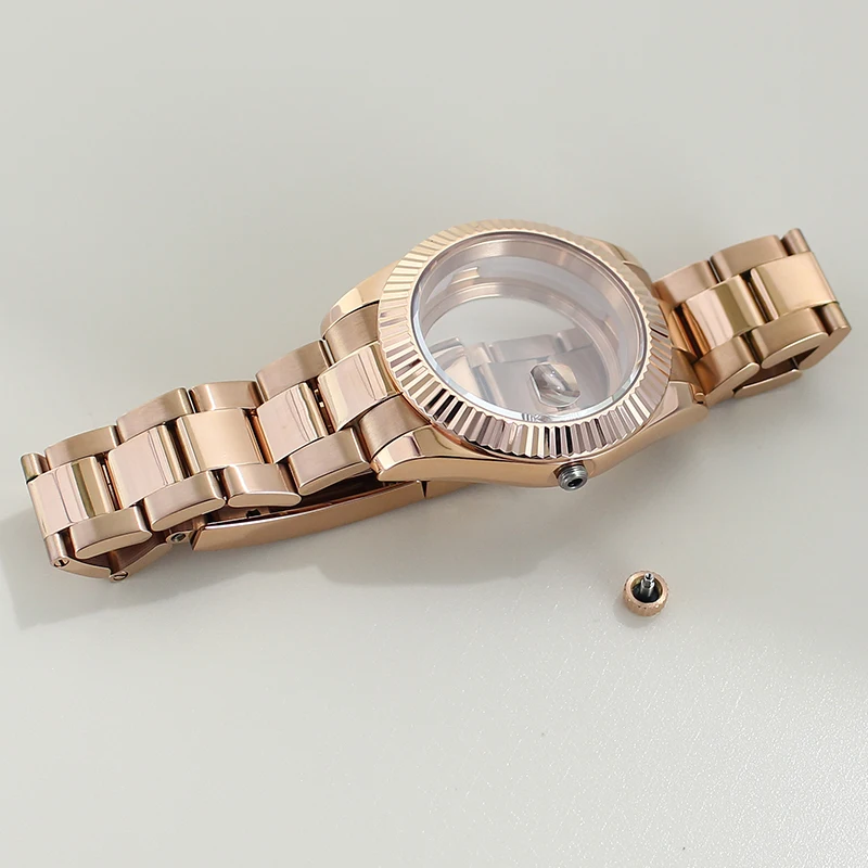 39mm 36mm Polished DJ Bezel Watch Case Sapphire For NH35 NH36 NH38 NH34 Miyota 8215 Movement Solid Steel Bracelet Sliding Buckle