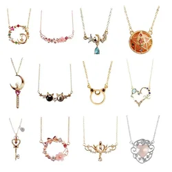 16 Styles Japanese Luna Cat Pendant Angle Wing Key Wand Star Moon Necklace Cartoon Animal Fox Choker Necklaces