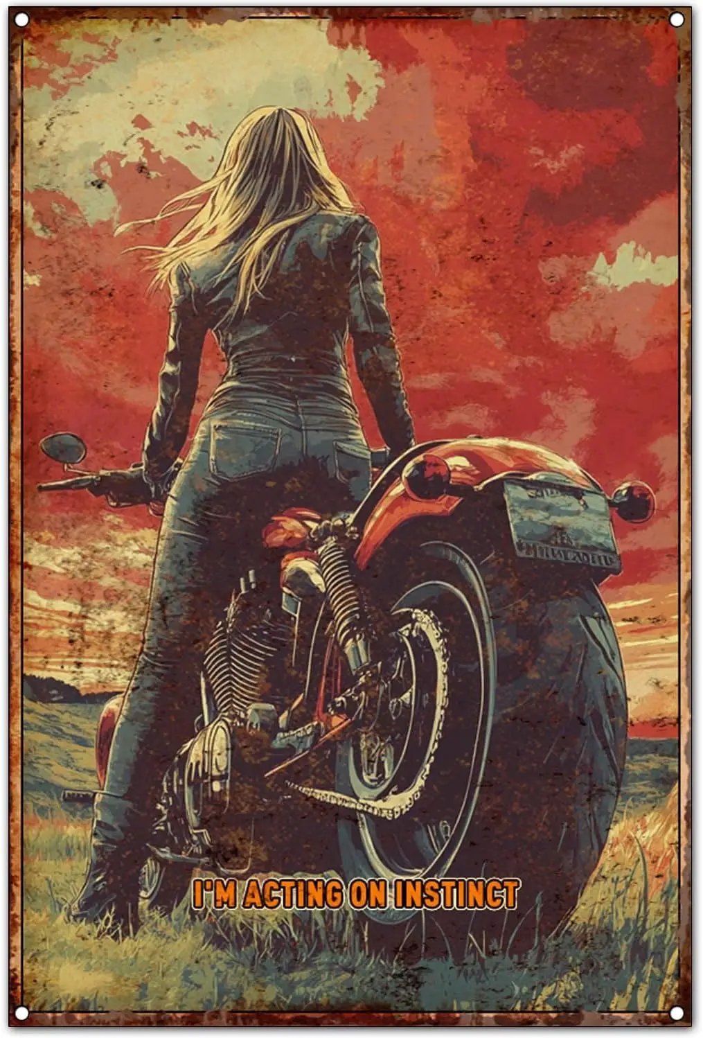 c1,Vintage Retro Tin Metal Signs Wall Art Decoration, Im Acting on Instinct Print Poster, Funny And Unique For Garage, Room Tin