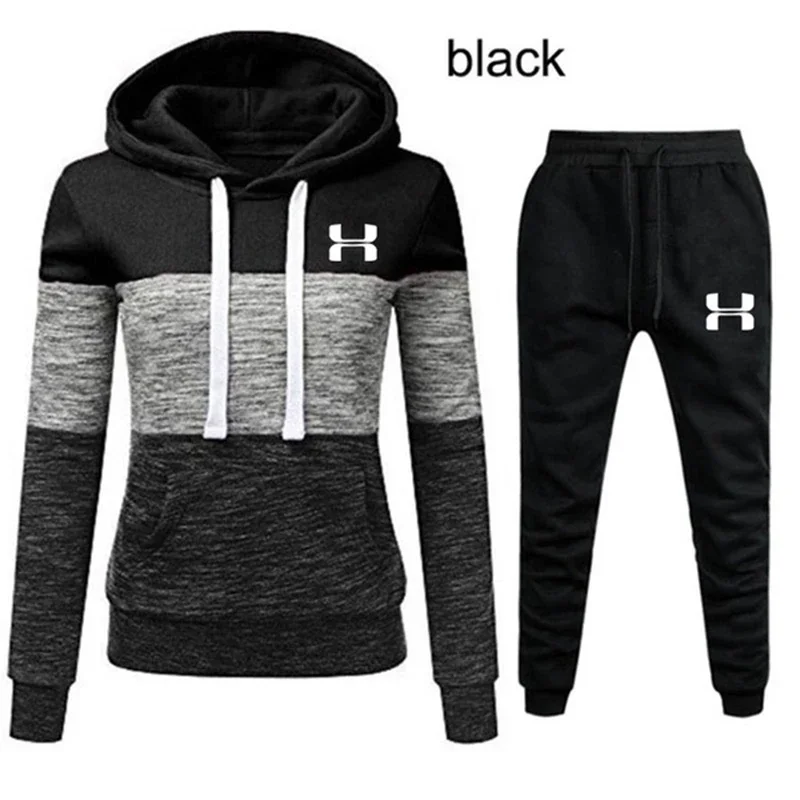 Womens Tracksuit Color Block Versatile Hooded Sweatshirt Jogging Black Sweatpants Printing Fashion Tops Hot Sales Casual Outfits