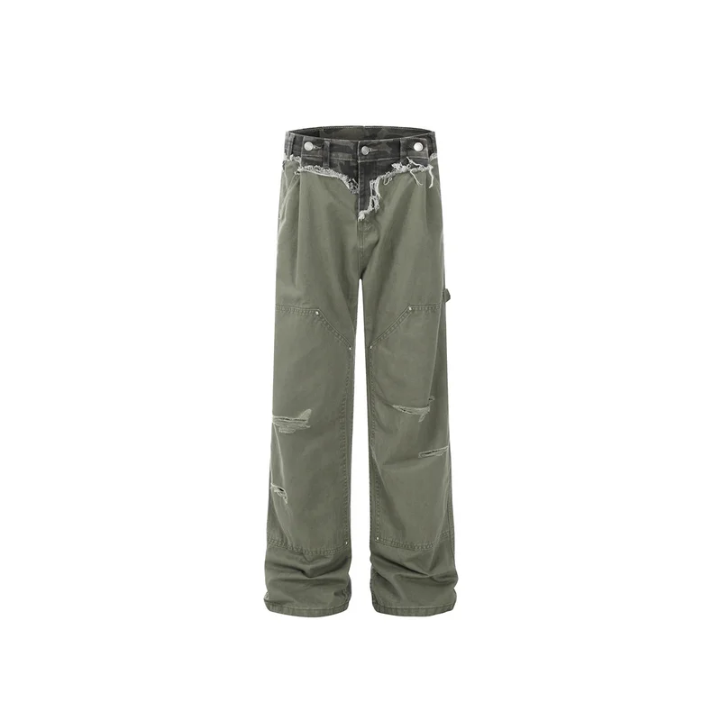 

Men's Casual Cargo Pants With Camouflage Patchwork Cleanfit Loose Fit Ripped Trousers With Holes Straight Fit