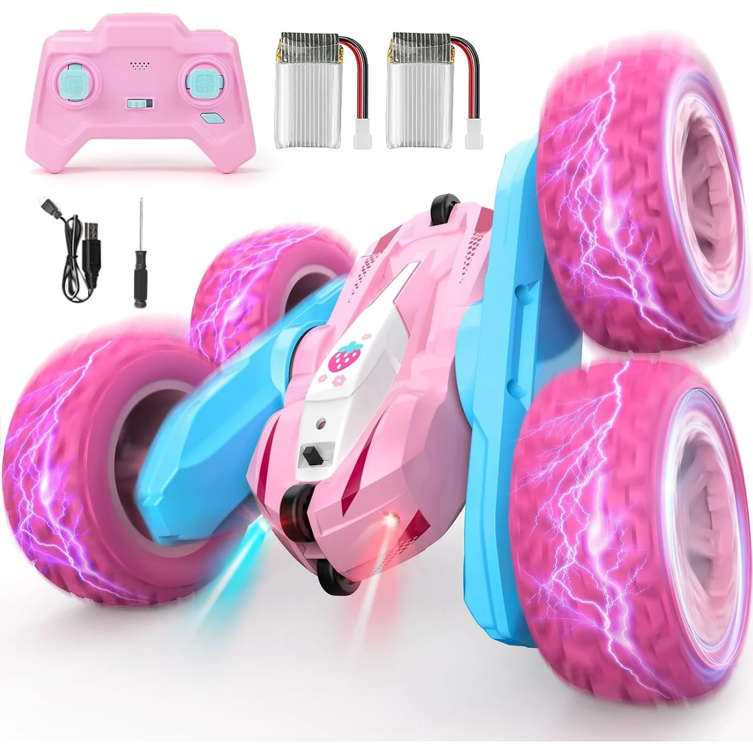 

Remote Control Car, Pink RC Cars for Girls, 2.4Ghz 360° Rotating Stunt Truck with Headlights, Rechargeable Battery, Birthday