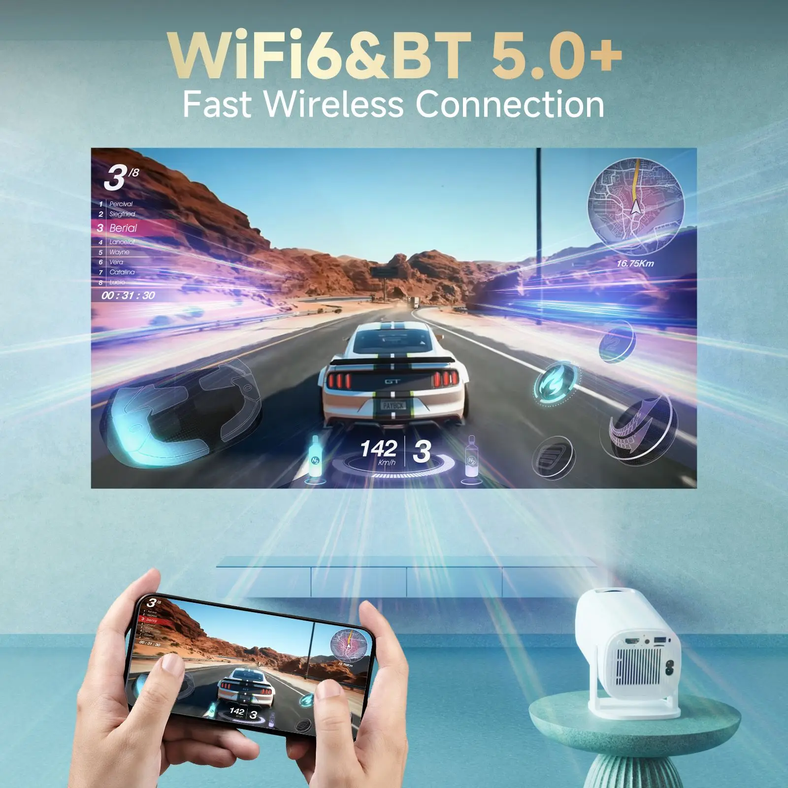 HONGTOP P30PRO جهاز عرض صغير ذكي أندرويد 14 WiFi6 BT 5.0 يدعم 4K 1280*720P سينما منزلية ذكية جهاز عرض محمول خارجي #6