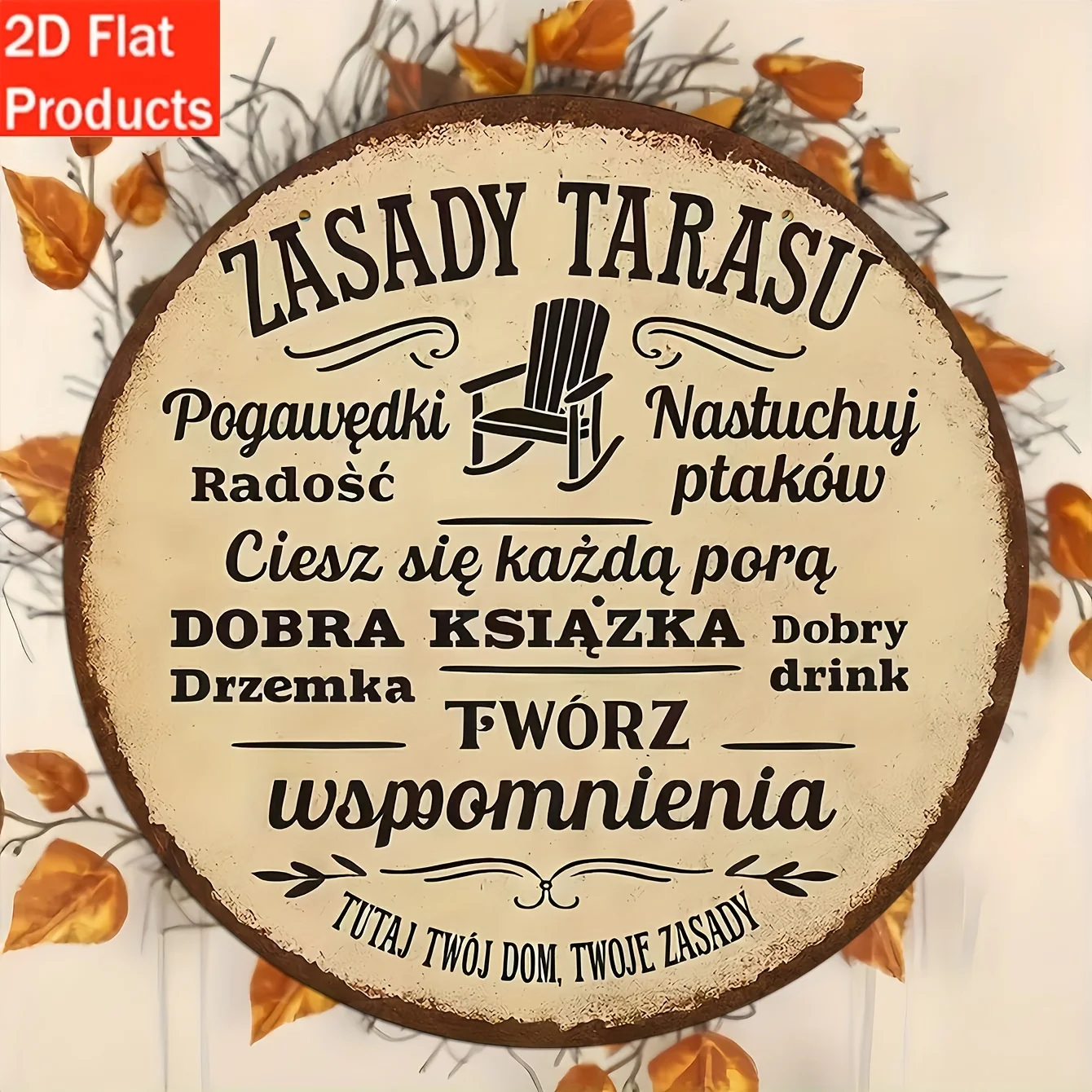 2D Flat - 1pc Vintage Polish Sign | Manufactured Wood, Frameless Round Decorative Plaque, Ideal for Garden, Patio, Balcony, and