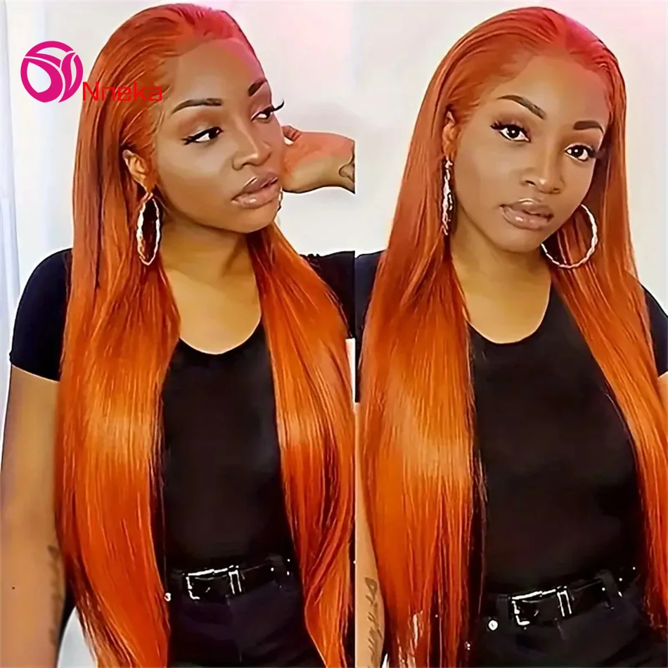 

30 36 Inches Straight Ginger Orange Human Hair Wig Lace Front 13x6 13x4 HD Frontal Colored Wigs Preplucked For Women