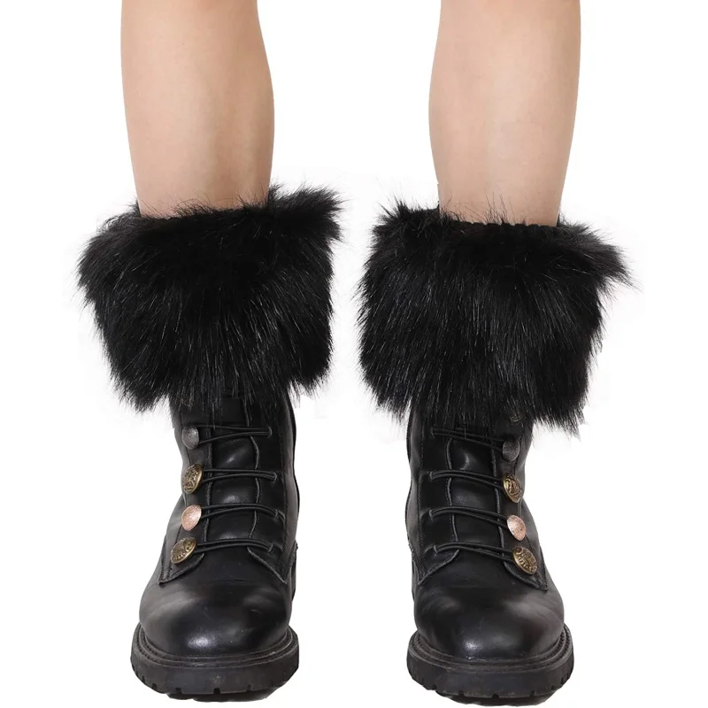 Women Faux Fur Plush Leg Warmers Short Furry Fuzzy Leg Cuffs Girls Winter Knitted Boot